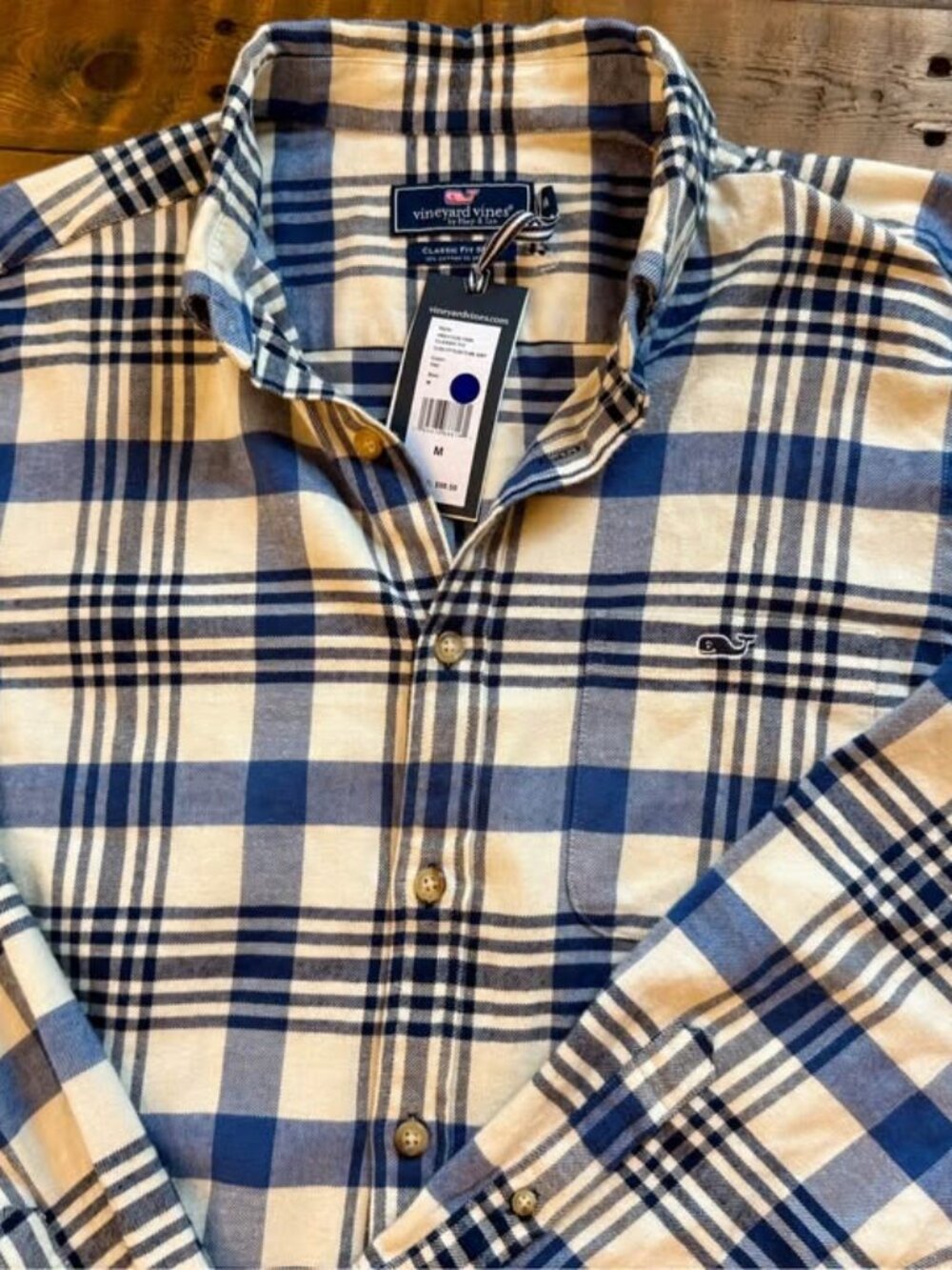 Vineyard vines Men’s medium classic + stretch fit blue & white flannel button do - Picture 2 of 3